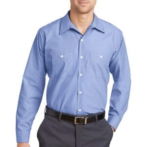 Red Kap Long Size Long Sleeve Striped Industrial Work Shirt. CS10LONG