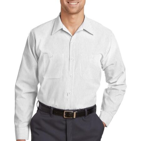 Red Kap Long Sleeve Striped Industrial Work Shirt. CS10