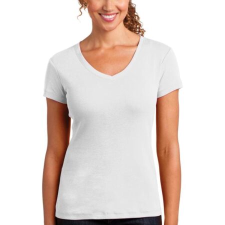 CLOSEOUT District Made Ladies Mini Rib V-Neck Tee. DM401