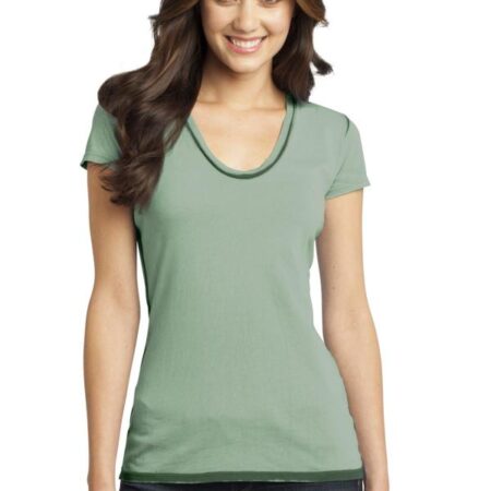 CLOSEOUT District - Juniors Faded Rounded Deep V-Neck Tee. DT2202