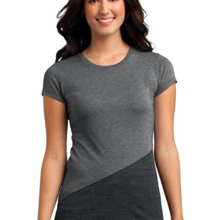 CLOSEOUT District Juniors Tri-Blend Pieced Crewneck Tee. DT243