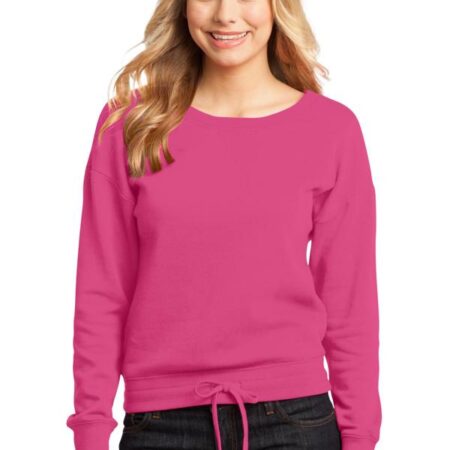 CLOSEOUT District - Juniors Core Fleece Wide Neck Pullover. DT293