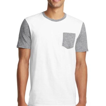 CLOSEOUT District Young Mens Very Important Tee with Contrast Sleeves and Pocket. DT6000SP