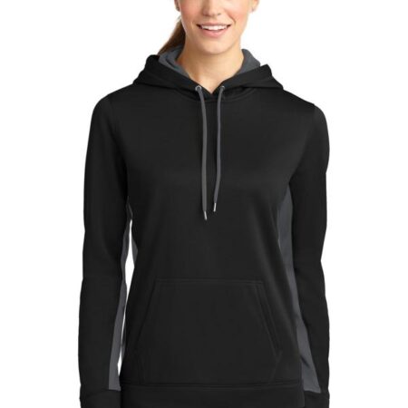 Sport-Tek Ladies Sport-Wick Fleece Colorblock Hooded Pullover. LST235