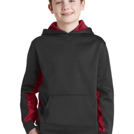 Sport-Tek Youth Sport-Wick CamoHex Fleece Colorblock Hooded Pullover. YST239